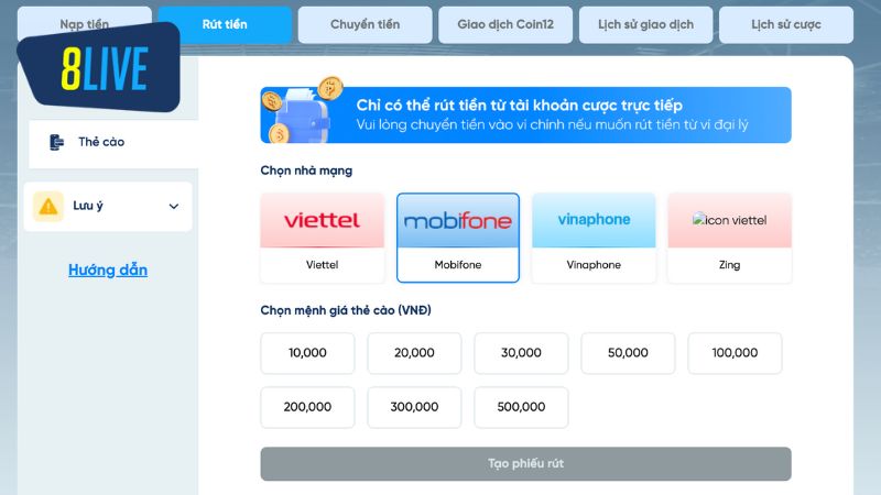 Nhà cái cho phép hội viên đổi tiền thưởng thành thẻ cào sử dụng cho các mục đích khác