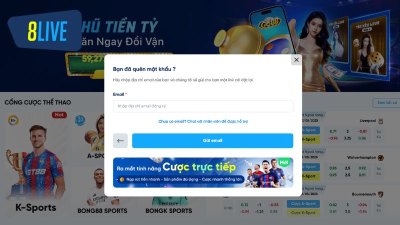 Nhà cái cho phép bạn lấy lại mật khẩu qua email đã xác thực trong hồ sơ user