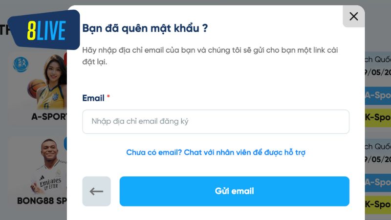 Hệ thống cung cấp tính năng quên mật khẩu cho các bet thủ không nhớ thông tin này