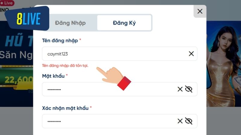 Bet thủ nhớ sáng tạo 1 tên tài khoản dễ nhớ nhưng độc lạ để không bị lỗi trùng acc
