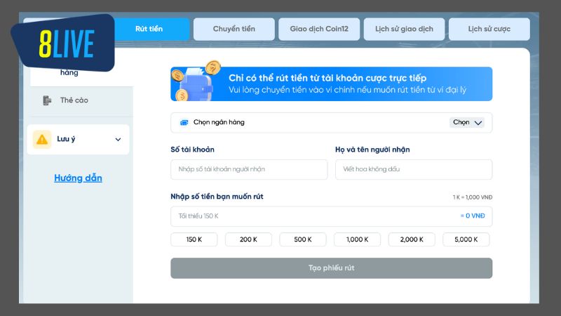 Game thủ có thể chuyển tiền thắng cược từ ví game về tài khoản ngân hàng chính chủ