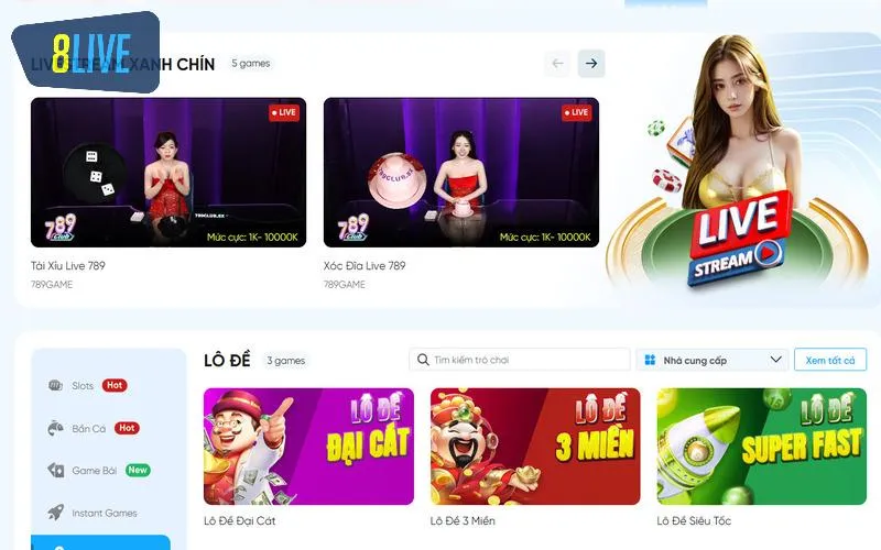 Giao diện sảnh game hiện đại, thao tác nhanh