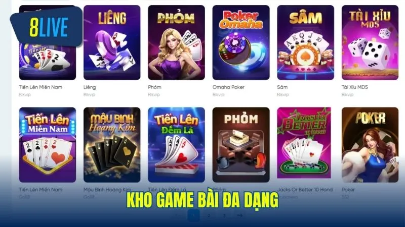 Kho game bài đa dạng để hội viên chọn lựa