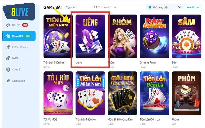 Chọn game bài Liêng tại 8live và trải nghiệm